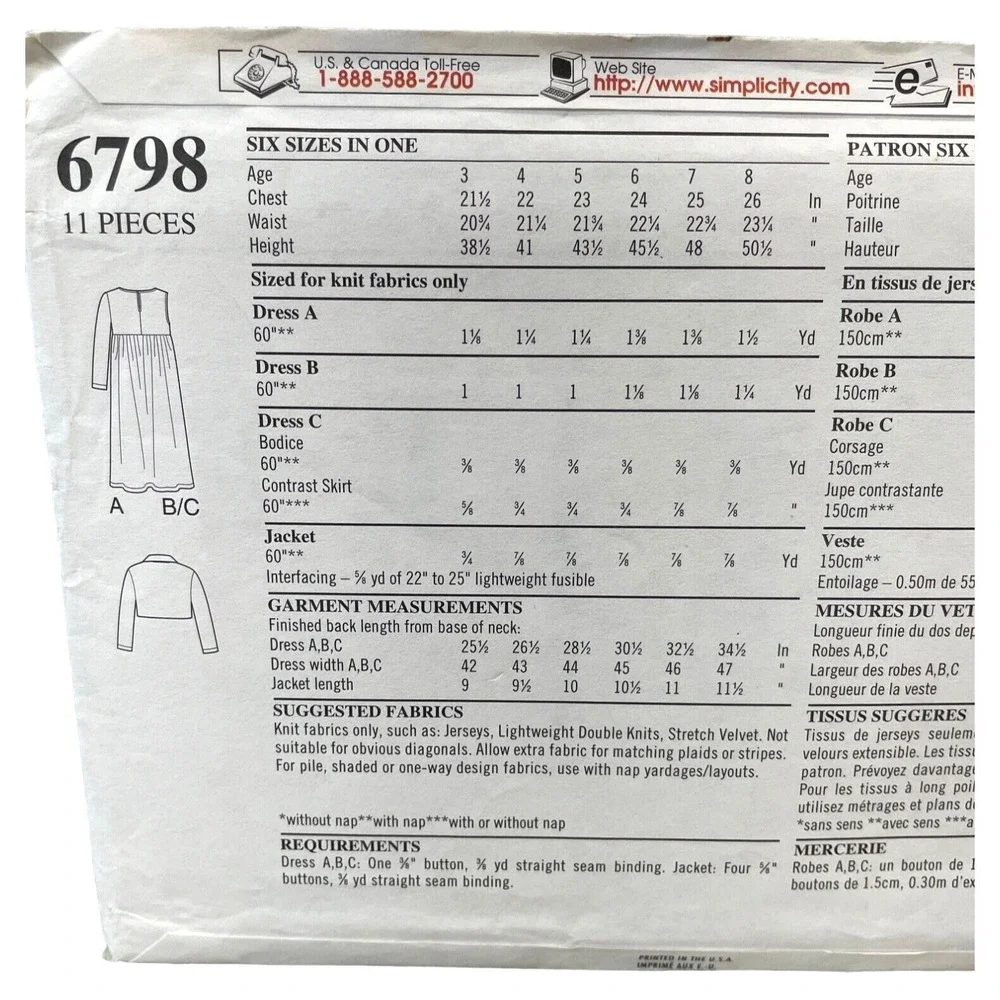 New Look Sewing Pattern 6798 Dress‎ Coat Jacket Girls Size 3-8